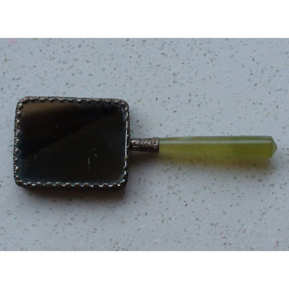 Shard Lotus Hand Mirror with Green Glass Handle and Decorative Edging - Picture 6 of 8